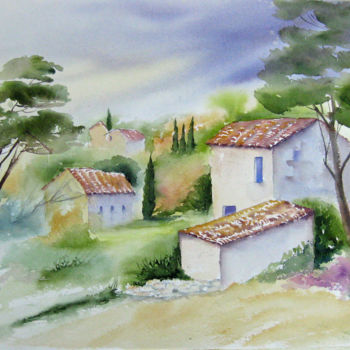 Malarstwo zatytułowany „Paysage de provence” autorstwa Les Aquarelles D’Uve, Oryginalna praca, Akwarela