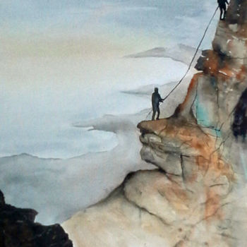 Pintura intitulada "Escalade sur le Baou" por Les Aquarelles D’Uve, Obras de arte originais, Aquarela