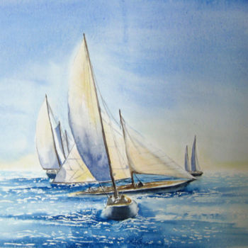 「La régate 2」というタイトルの絵画 Les Aquarelles D’Uveによって, オリジナルのアートワーク, 水彩画