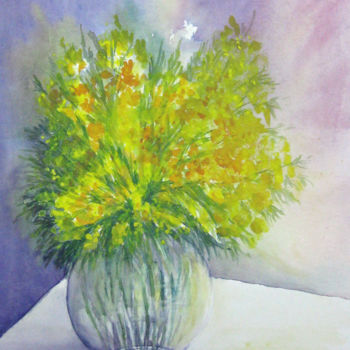Painting titled "Les mimosas" by Les Aquarelles D’Uve, Original Artwork, Watercolor