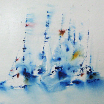 Картина под названием "au port" - Les Aquarelles D’Uve, Подлинное произведение искусства, Акварель