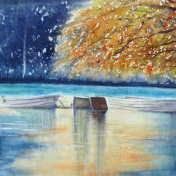 Peinture intitulée "Le lac" par Les Aquarelles D’Uve, Œuvre d'art originale, Aquarelle