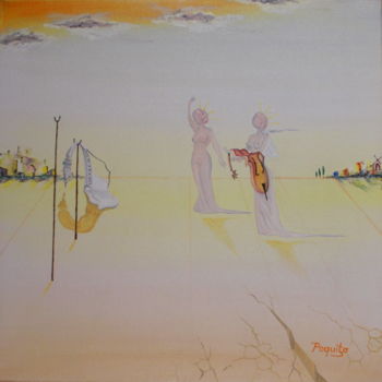 Painting titled "Zwei surreale Fraue…" by Uwe Bongardt, Original Artwork, Oil