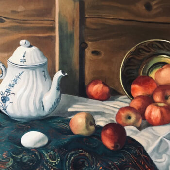 Pittura intitolato "Still life with tea…" da Uy Nguyen, Opera d'arte originale, Olio