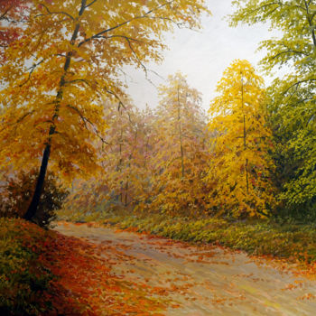 Peinture intitulée "Autumn Forest" par V Borodin, Œuvre d'art originale, Huile