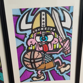 Drawing titled "The viking" by D-Art, Original Artwork, Ink Mounted on Wood Panel