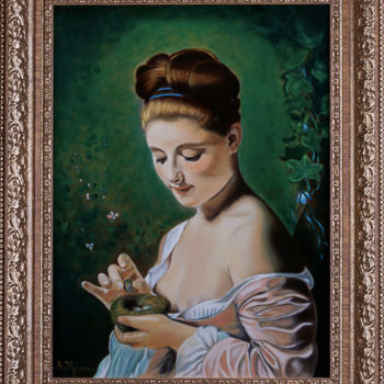 Peinture intitulée "Девушка с гнездом.…" par Veronika Kurochka, Œuvre d'art originale, Huile