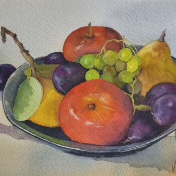 Pintura intitulada ""coupe de fruits"" por Valerie Sorbets, Obras de arte originais, Aquarela