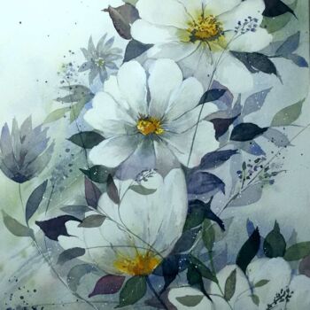 Painting titled "" Blanches"" by Valerie Sorbets, Original Artwork, Watercolor