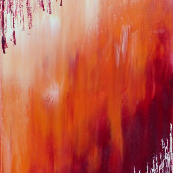Painting titled "Abstrait Rouge 649" by Virginie Brazilier-Rideau, Original Artwork, Oil