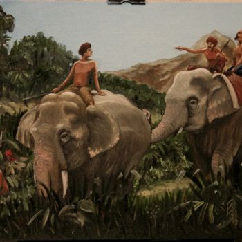 Painting titled "Hunt" by Vladimir Butko, Original Artwork, Oil Mounted on Wood Panel