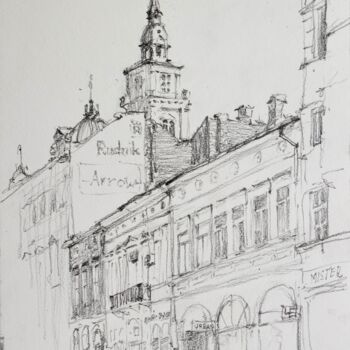 Dessin intitulée "Pozorišni trg, Novi…" par Vadim Chazov, Œuvre d'art originale, Crayon