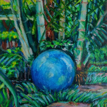 Schilderij getiteld "The blue ball in th…" door Vadim Kalinin, Origineel Kunstwerk, Pastel