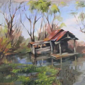 Картина под названием "дом на озере" - Вадим Кончиц, Подлинное произведение искусства, Масло