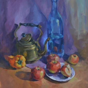Картина под названием "натюрморт с яблоками" - Вадим Кончиц, Подлинное произведение искусства, Масло