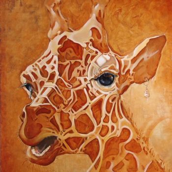 Painting titled ",,GIRAFFE,," by Vadim Kovalev, Original Artwork, Oil Mounted on Wood Stretcher frame