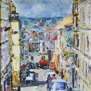 Pittura intitolato "Joyeux Montmartre" da Vadim Mikhailov, Opera d'arte originale, Olio