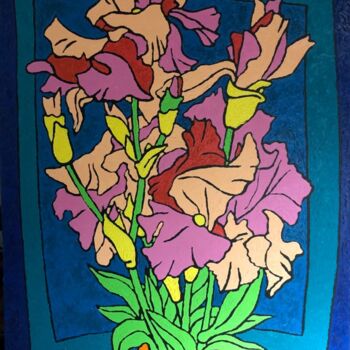 Schilderij getiteld "Pink irises" door Vadim Mykhalchuk, Origineel Kunstwerk, Olie