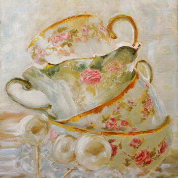 Malerei mit dem Titel "Tea cups" von Vadim Zdesenko (Vazdart), Original-Kunstwerk, Öl
