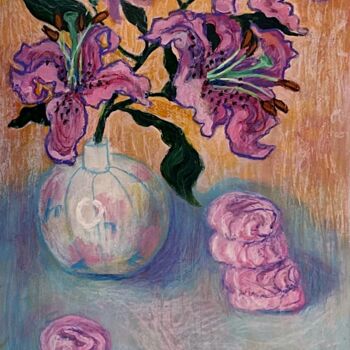 Malerei mit dem Titel "Lilies with zephyr" von Vaenaton, Original-Kunstwerk, Acryl