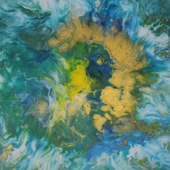 Malarstwo zatytułowany „Emerald waves” autorstwa Vafa Majidli, Oryginalna praca, Akryl Zamontowany na Drewniana rama noszy