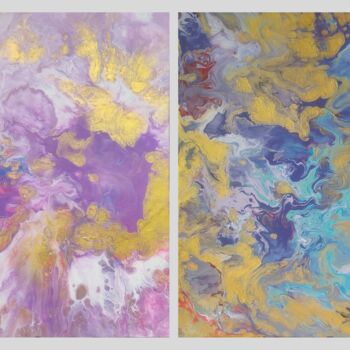 Malarstwo zatytułowany „"Purple & Gold" Dip…” autorstwa Vafa Majidli, Oryginalna praca, Akryl Zamontowany na Drewniana rama…