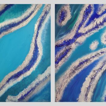 Painting titled ""Blue water" diptych" by Vafa Majidli, Original Artwork, Acrylic Mounted on Wood Stretcher frame