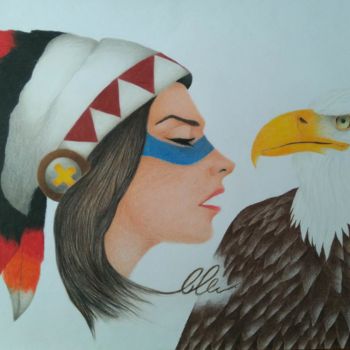 Ζωγραφική με τίτλο "American Indian" από Ευαγγελος Λιακοπουλος, Αυθεντικά έργα τέχνης, Παστέλ