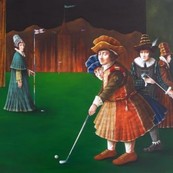 Ζωγραφική με τίτλο "Midnight Golfers" από Vahagn H, Αυθεντικά έργα τέχνης, Ακρυλικό