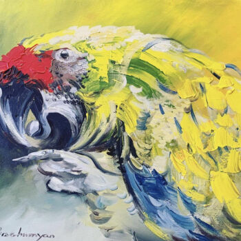 Painting titled "Vivacious Feathers" by Vahe Bagumyan, Original Artwork, Oil Mounted on Wood Stretcher frame