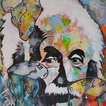 Painting titled "Einstein, ''time is…" by Vainunska Jacques, Original Artwork, Acrylic Mounted on Wood Stretcher frame