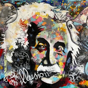 Malerei mit dem Titel "Einstein, time is a…" von Vainunska Jacques, Original-Kunstwerk, Acryl