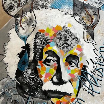Painting titled "Einstein, ''time is…" by Vainunska Jacques, Original Artwork, Acrylic Mounted on Wood Stretcher frame