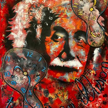Painting titled "EINSTEIN.''Time is…" by Vainunska Jacques, Original Artwork, Acrylic Mounted on Wood Stretcher frame