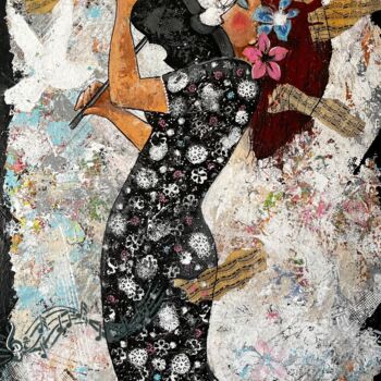 Картина под названием "The violinist in bl…" - Vainunska Jacques, Подлинное произведение искусства, Акрил Установлен на Дере…