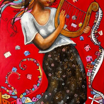 Painting titled "the lyre player" by Vainunska Jacques, Original Artwork, Acrylic Mounted on Wood Stretcher frame