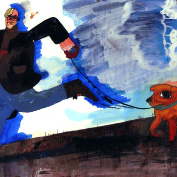 Tekening getiteld "Man and dog" door Vakarelova Emma, Origineel Kunstwerk, Acryl