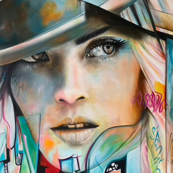 Картина под названием "Face on the wall" - Val Escoubet, Подлинное произведение искусства, Масло