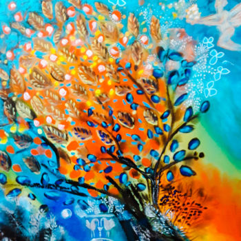Pintura intitulada "l'arbre de l'ange" por Valerie Nunes, Obras de arte originais, Acrílico