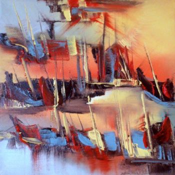 Ζωγραφική με τίτλο "Ile aux bateaux" από Valerie Nunes, Αυθεντικά έργα τέχνης, Λάδι
