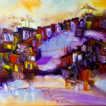 Painting titled "Village de pecheurs" by Valerie Nunes, Original Artwork, Oil