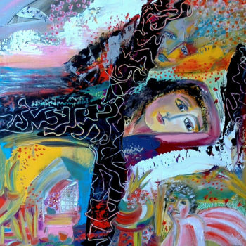 Картина под названием "La pensive" - Valerie Nunes, Подлинное произведение искусства, Акрил