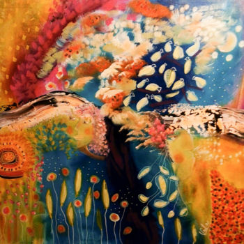 Peinture intitulée "L'arbre aux oiseaux" par Valerie Nunes, Œuvre d'art originale, Acrylique