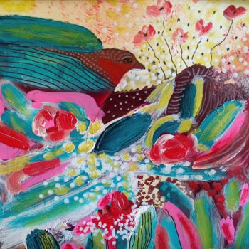 Pittura intitolato "Le bel oiseau" da Valerie Nunes, Opera d'arte originale, Acrilico