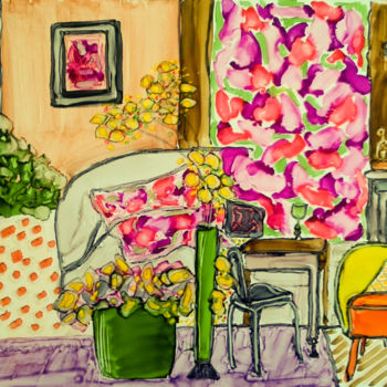 Painting titled "Fleurs au salon" by Valerie Nunes, Original Artwork, Other