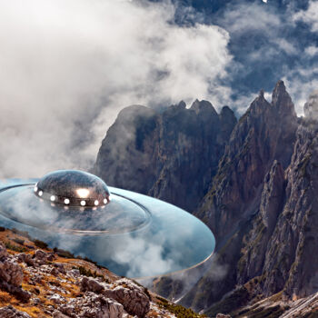 Arts numériques intitulée "An UFO on approach" par Val Thoermer, Œuvre d'art originale, Photo montage