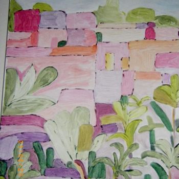 Peinture intitulée "Village rose" par Valbrun, Œuvre d'art originale, Huile