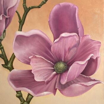 Painting titled "Magnolia" by Valdecir Balogo, Original Artwork, Oil Mounted on Wood Stretcher frame