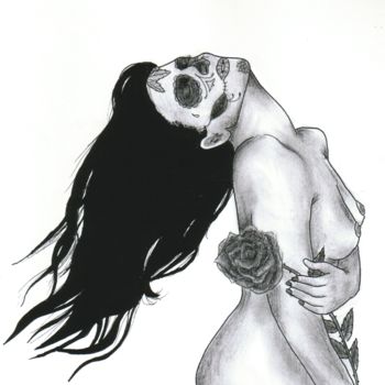 Dibujo titulada "Catrina" por Valentine Fasquel, Obra de arte original