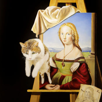 Pittura intitolato "il gatto di Raffael…" da Valentino Camiletti, Opera d'arte originale, Olio